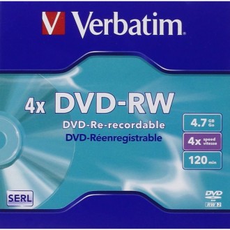 VERBATIM DVD-RW 4.7GB 4X 5 PACK JEWEL CASE MATT SILVER SURFACE 43285