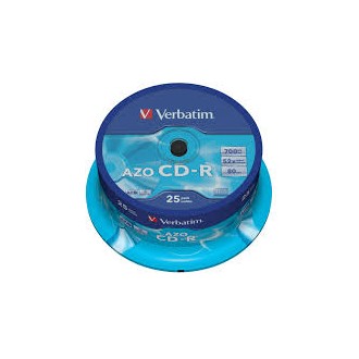 VERBATIM CD-R AZO 700MB 52X 25 PACK SPINDLE CRYSTAL SURFACE 43352