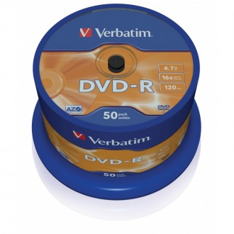 VERBATIM DVD-R 4.7GB 16X 50 PACK SPINDLE MATT SILVER SURFACE 43548