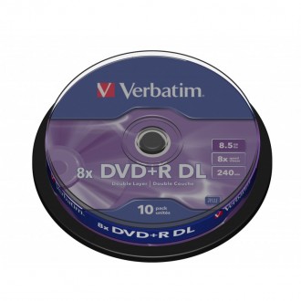 VERBATIM DVD+R DOBLE CAPA 8.5GB 8X 10 PACK SPINDLE MATT SILVER SURFACE 43666
