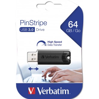 VERBATIM PENDRIVE PINSTRIPE 64GB HIGH SPEED RETRACTIL USB 3.2 BLACK