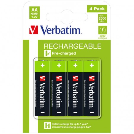 VERBATIM ALKALINE RECHARGEABLE BATTERIES AA HR06 4 PCS PACK 49517