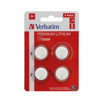 VERBATIM LITHIUM FLAT BATTERIES 3V CR2025 4 PACK 49532