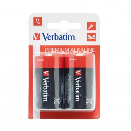 VERBATIM ALKALINE D LR20 BATTERIES 2 PCS PACK 49923