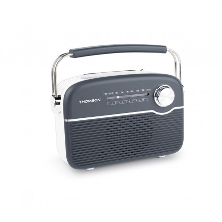 THOMSON RETRO FM RADIO WITH BT SPEAKER SOLAR-POWERED OR USB-C CHARGING GREY/WHITE RTS450BTG